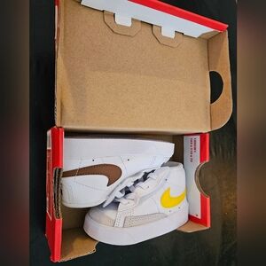 Nike Kids Blazer Mid 77 Sneakers with Yellow and Brown Swoosh 4C
